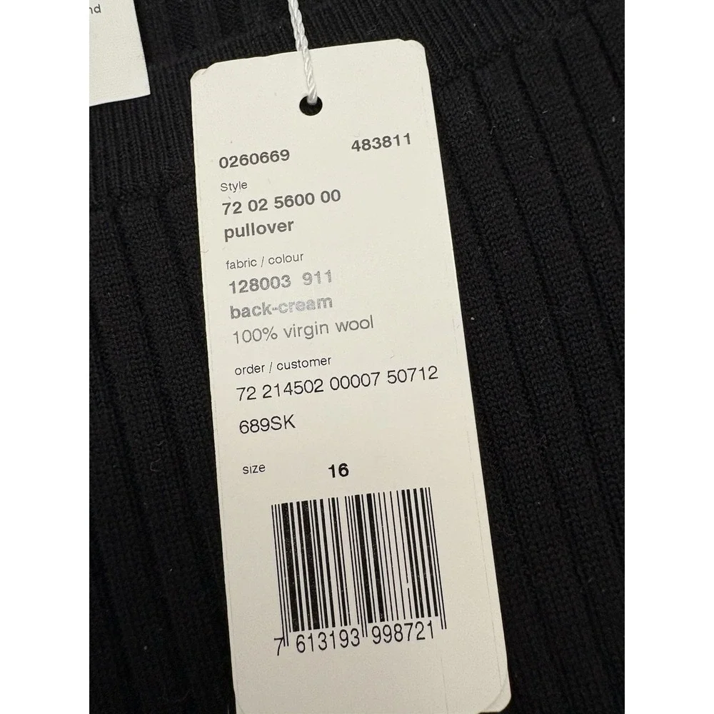NWT Akris Punto 100% Virgin Wool Ribbed Sweater Pullover Black Size 16 - Picture 3 of 5
